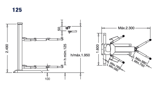 Cascos 125 Single Post Lift Dimensions Cascos 125 Single Post Lift Dimensions