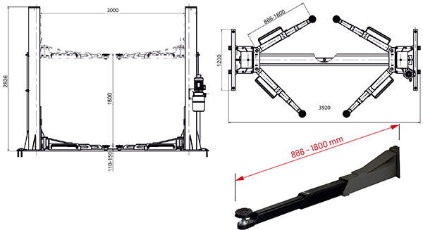 Dama HDM5.0T/1 2 Post Lift Drawing