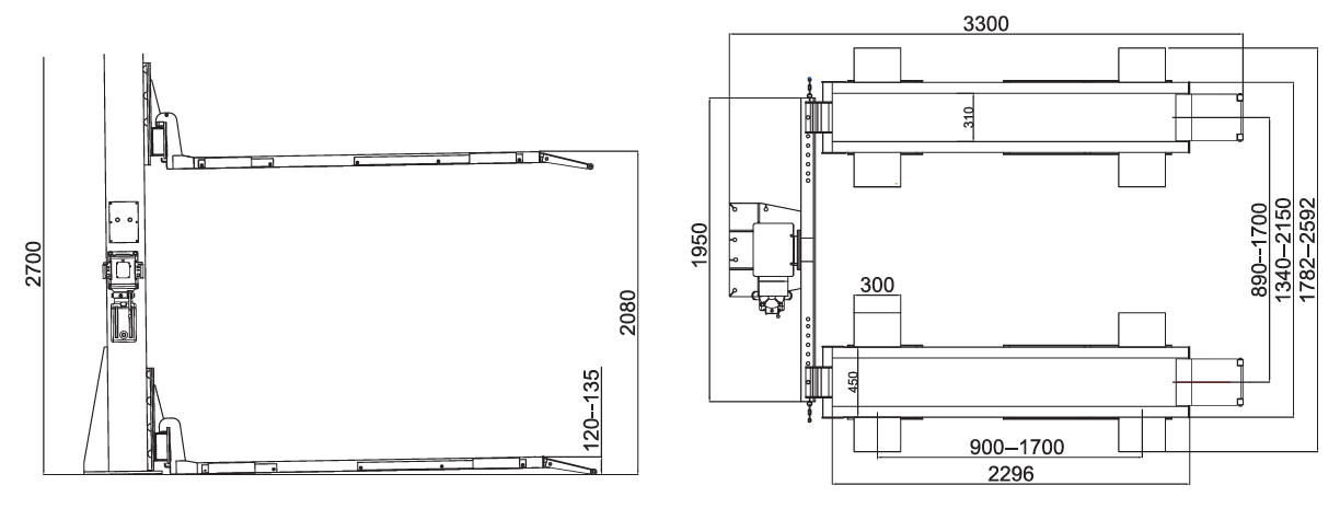 Dama HDM1.0YP Single Post Parking Lift Drawing