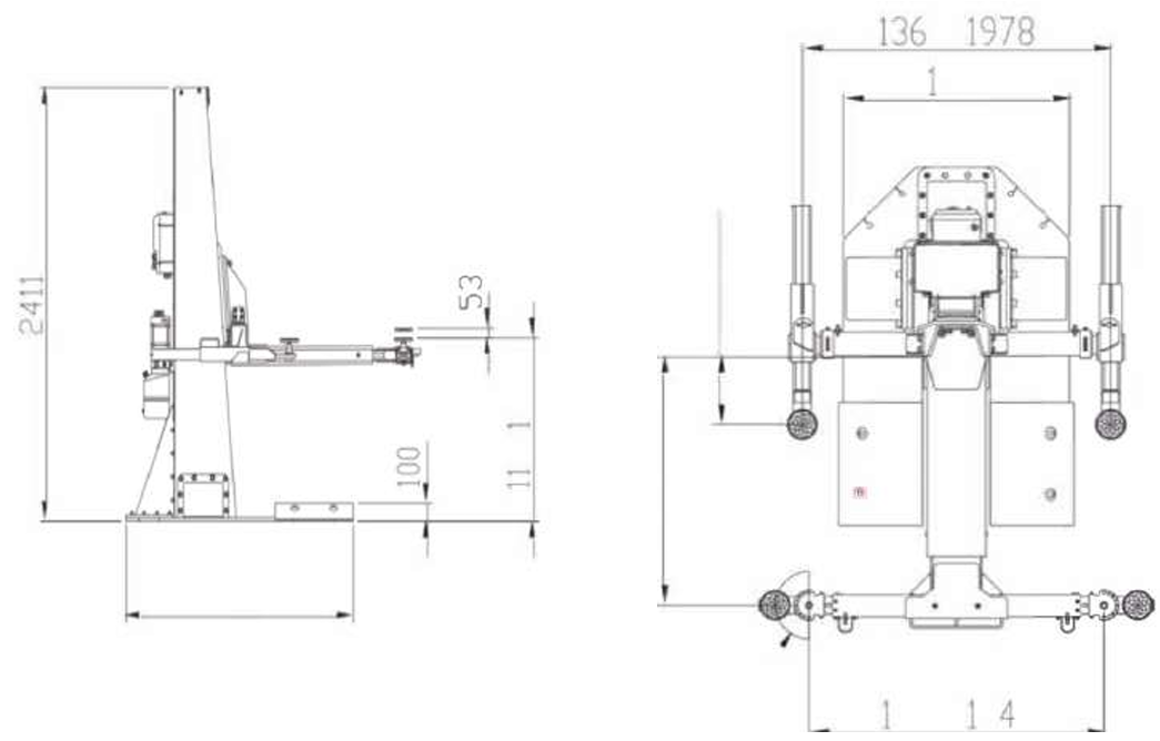 Dama HDM3.5F Fixed Single Post Lift Drawing