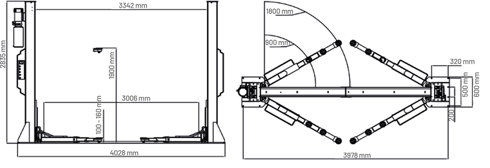 Dama HIEQ1350 5T 2 Post Lift Drawing